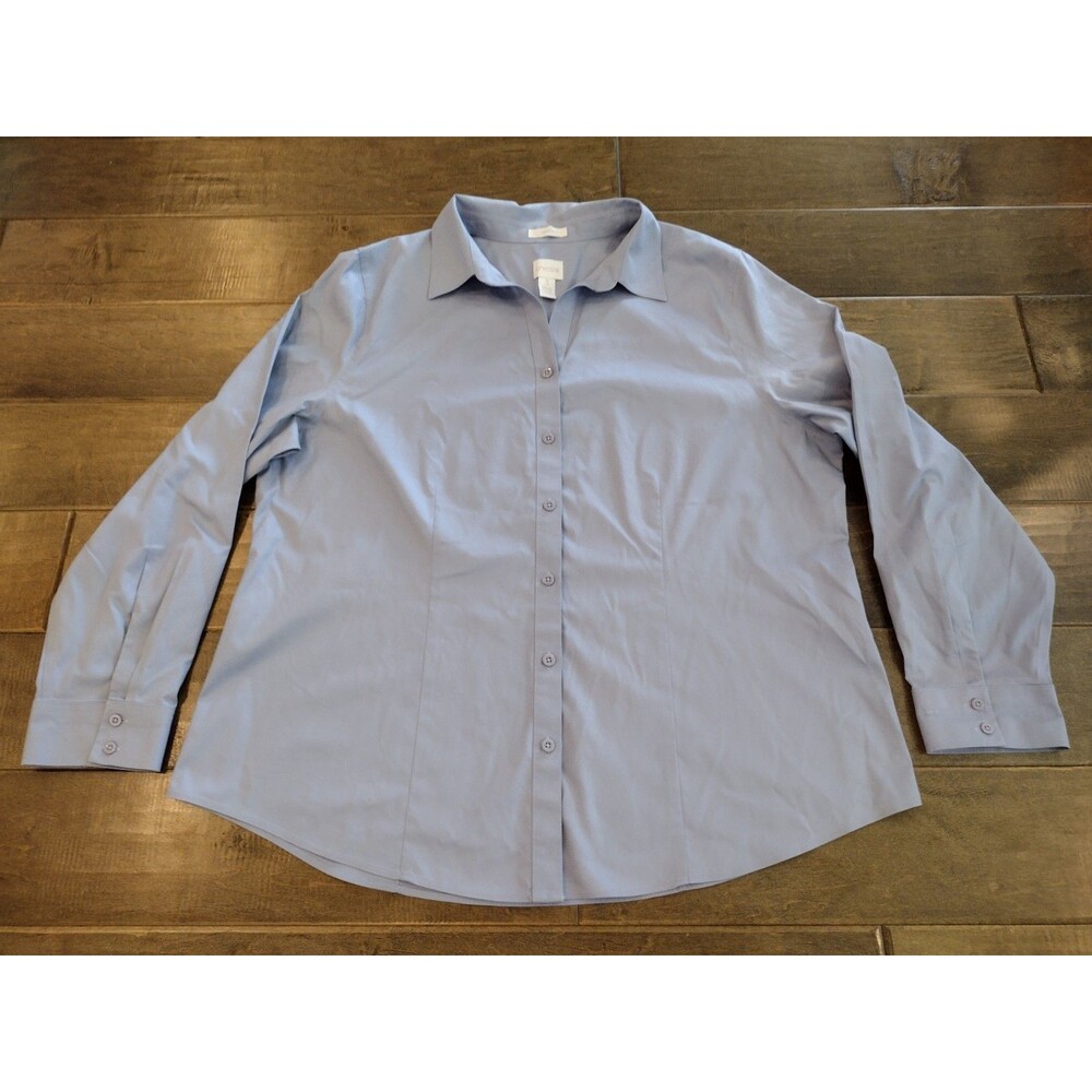 CHICO'S Women's No Iron lavender gray long-sleeve button blouse shirt - 2 / L